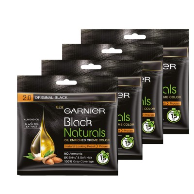 Garnier Black natural Crème Hair Colour (Pack of 4)  20ml+20gm